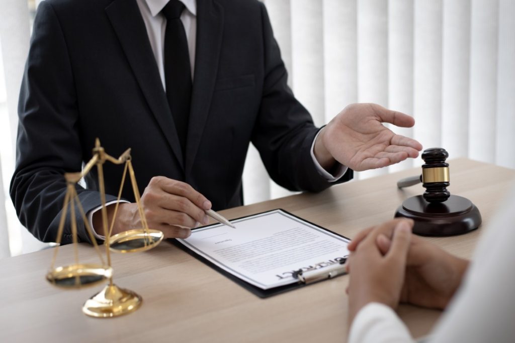 A lawyer providing legal counsel to a client